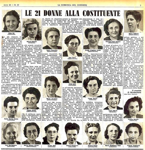 Le donne della costituente nella pagina che le dedicò La Domenica del Corriere nel 1946