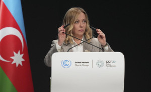 Giorgia Meloni alla sessione plenaria del climate summit Cop29 di Baku, in Azerbaijan