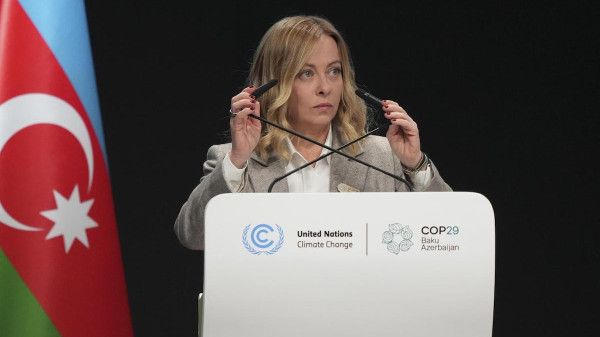 Giorgia Meloni alla sessione plenaria del climate summit Cop29 di Baku, in Azerbaijan