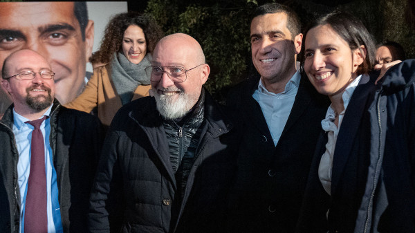 Michele De Pascale, vincitore elezioni in Emilia Romagna, con Stefano Bonaccini ed Elly Schlein - Foto LaPresse