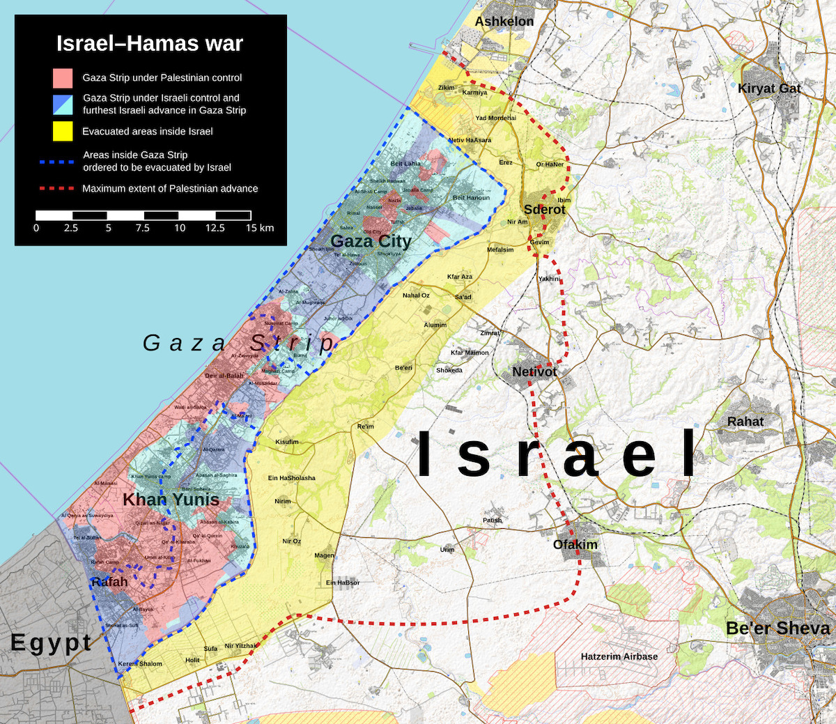 La mappa della Striscia di Gaza e di Israele