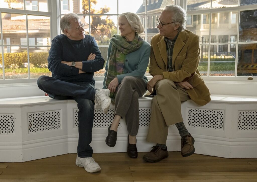 Robert Zemeckis con Robin Wright e Tom Hanks sul set di Here - Courtesy Sony Pictures Entertainment